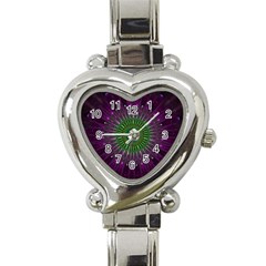 Purple Mandala Fractal Glass Heart Italian Charm Watch by Celenk