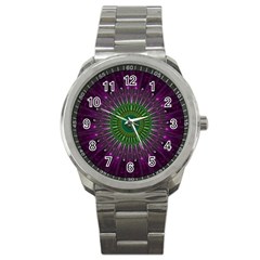 Purple Mandala Fractal Glass Sport Metal Watch