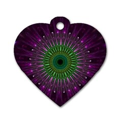 Purple Mandala Fractal Glass Dog Tag Heart (Two Sides)