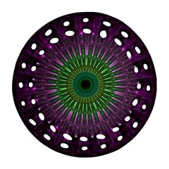 Purple Mandala Fractal Glass Ornament (Round Filigree)