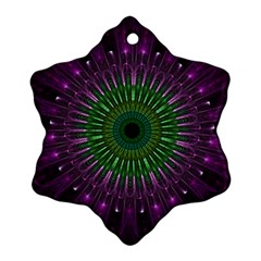 Purple Mandala Fractal Glass Snowflake Ornament (Two Sides)