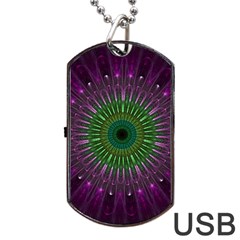 Purple Mandala Fractal Glass Dog Tag USB Flash (One Side)