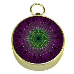 Purple Mandala Fractal Glass Gold Compasses