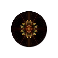Fractal Floral Mandala Abstract Rubber Coaster (round)  by Celenk