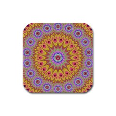 Geometric Flower Oriental Ornament Rubber Square Coaster (4 Pack)  by Celenk