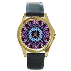 Kaleidoscope Shape Abstract Design Round Gold Metal Watch by Celenk
