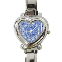 Blue Mandala Kaleidoscope Heart Italian Charm Watch by Celenk