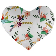 Floral Backdrop Pattern Flower Large 19  Premium Flano Heart Shape Cushions