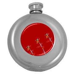 Red Background Paper Plants Round Hip Flask (5 Oz) by Celenk