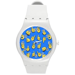 Emojis Hands Fingers Background Round Plastic Sport Watch (m) by Celenk