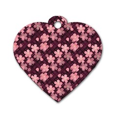 Cherry Blossoms Japanese Style Pink Dog Tag Heart (two Sides)