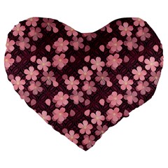 Cherry Blossoms Japanese Style Pink Large 19  Premium Flano Heart Shape Cushions