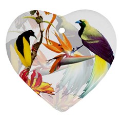 Exotic Birds Of Paradise And Flowers Watercolor Heart Ornament (two Sides) by TKKdesignsCo