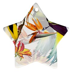 Exotic Birds Of Paradise And Flowers Watercolor Star Ornament (two Sides) by TKKdesignsCo