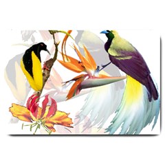 Exotic Birds Of Paradise And Flowers Watercolor Large Doormat  by TKKdesignsCo