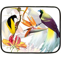 Exotic Birds Of Paradise And Flowers Watercolor Fleece Blanket (mini) by TKKdesignsCo