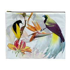 Exotic Birds Of Paradise And Flowers Watercolor Cosmetic Bag (xl)