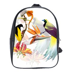 Exotic Birds Of Paradise And Flowers Watercolor School Bag (large) by TKKdesignsCo