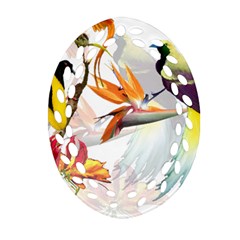 Exotic Birds Of Paradise And Flowers Watercolor Ornament (oval Filigree) by TKKdesignsCo