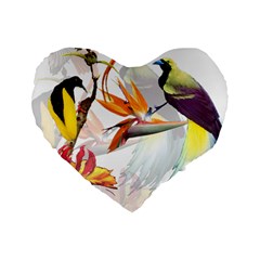 Exotic Birds Of Paradise And Flowers Watercolor Standard 16  Premium Heart Shape Cushions