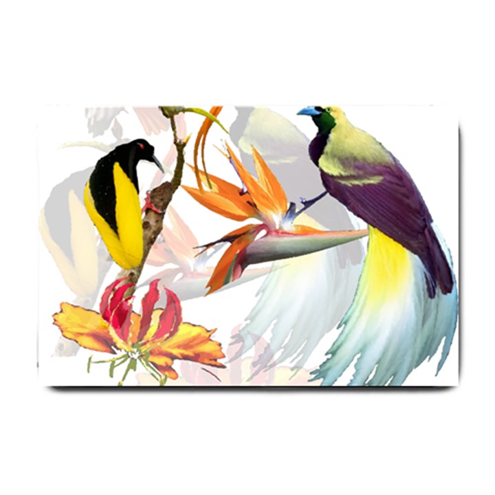 Exotic Birds of Paradise and Flowers Watercolor Small Doormat 