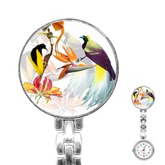 Exotic Birds Of Paradise And Flowers Watercolor Stainless Steel Nurses Watch by TKKdesignsCo