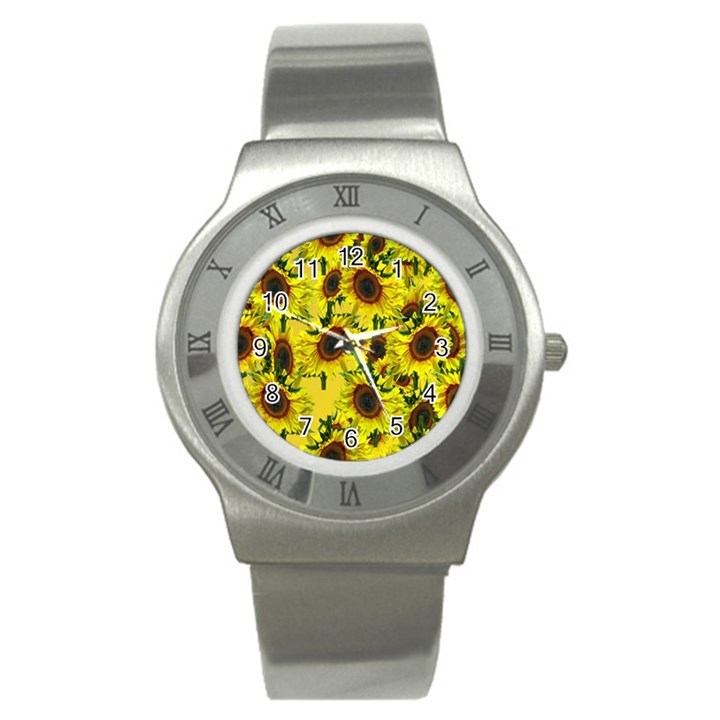 Sun Flower Pattern Background Stainless Steel Watch