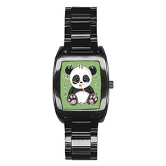 Cute Panda Stainless Steel Barrel Watch by Valentinaart