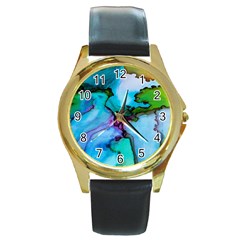 Abstract Painting Art Round Gold Metal Watch by Celenk