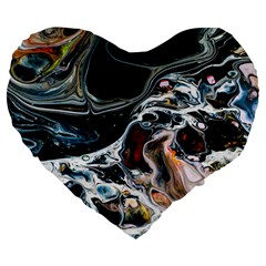 Abstract Flow River Black Large 19  Premium Flano Heart Shape Cushions by Celenk