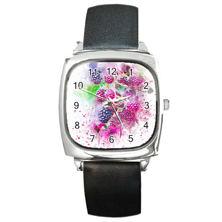 Blackberry Fruit Art Abstract Square Metal Watch