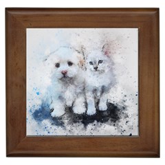 Cat Dog Cute Art Abstract Framed Tiles by Celenk