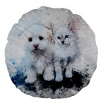 Cat Dog Cute Art Abstract Large 18  Premium Round Cushions Back