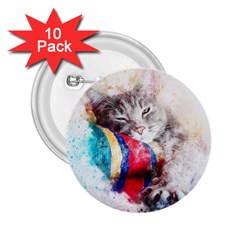 Cat Kitty Animal Art Abstract 2 25  Buttons (10 Pack)  by Celenk