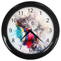 Cat Kitty Animal Art Abstract Wall Clocks (black) by Celenk