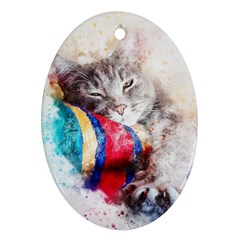 Cat Kitty Animal Art Abstract Oval Ornament (two Sides) by Celenk