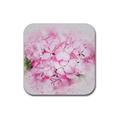 Flower Pink Art Abstract Nature Rubber Coaster (square)  by Celenk