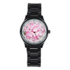 Flower Pink Art Abstract Nature Stainless Steel Round Watch by Celenk