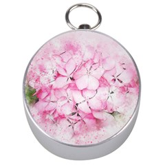 Flower Pink Art Abstract Nature Silver Compasses by Celenk