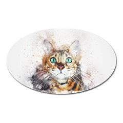 Cat Animal Art Abstract Watercolor Oval Magnet by Celenk