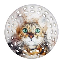 Cat Animal Art Abstract Watercolor Round Filigree Ornament (two Sides) by Celenk