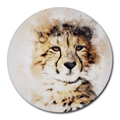 Leopard Animal Art Abstract Round Mousepads by Celenk