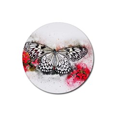 Butterfly Animal Insect Art Rubber Coaster (round)  by Celenk