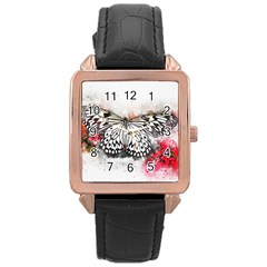 Butterfly Animal Insect Art Rose Gold Leather Watch  by Celenk