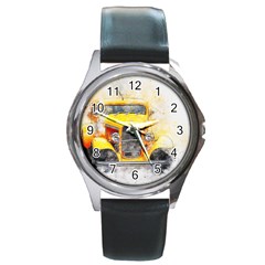 Car Old Art Abstract Round Metal Watch by Celenk