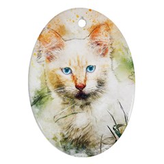 Cat Animal Art Abstract Watercolor Oval Ornament (two Sides) by Celenk