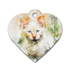 Cat Animal Art Abstract Watercolor Dog Tag Heart (two Sides) by Celenk