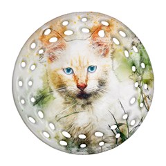 Cat Animal Art Abstract Watercolor Round Filigree Ornament (two Sides) by Celenk