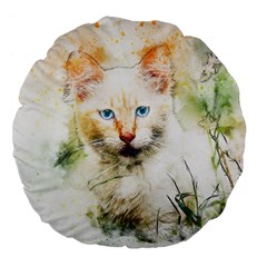 Cat Animal Art Abstract Watercolor Large 18  Premium Flano Round Cushions by Celenk