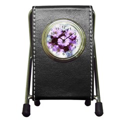 Flowers Purple Nature Art Abstract Pen Holder Desk Clocks